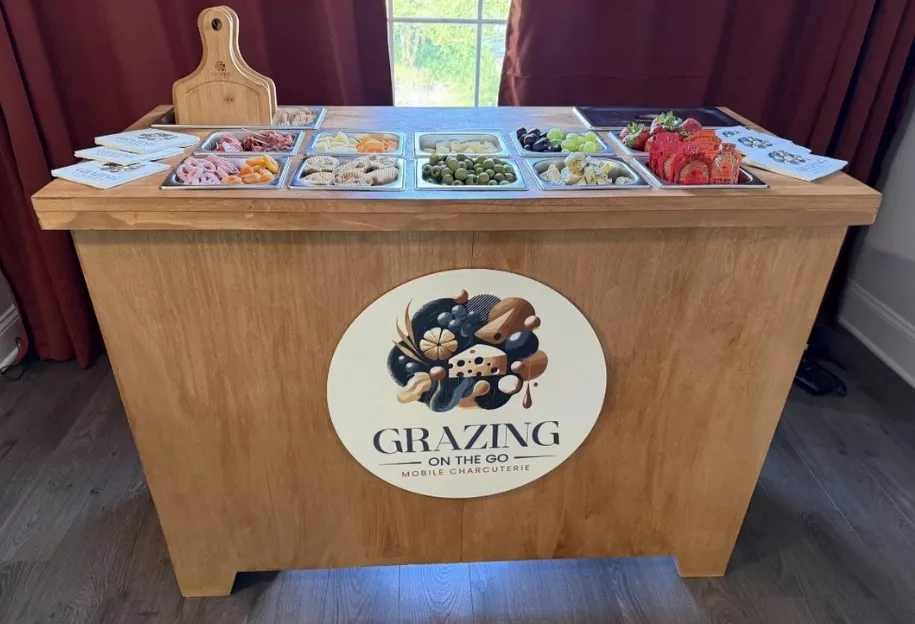 Grazing on the Go's mobile charcuterie cart, styled for service